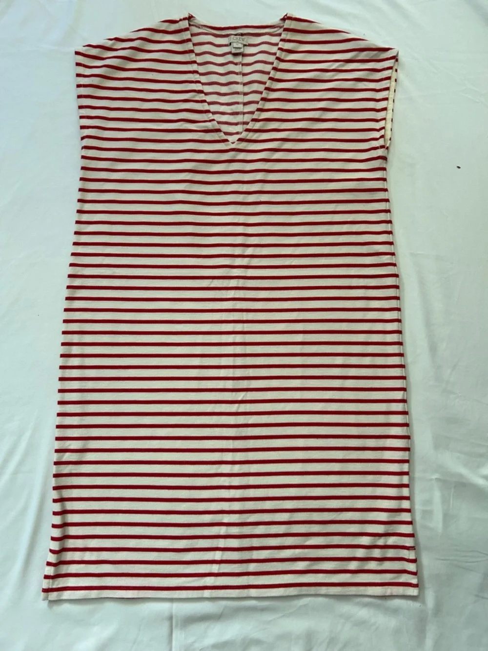 J Crew Cap Sleeve V Neck Mini Shirt Dress Tunic Candy Cane Red White Stripes XS